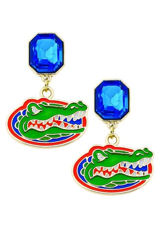 Florida,Gators,Rhinestone,Enamel,Logo,Earrings,in,Shiny,Gold,Florida Gators Rhinestone Enamel Logo Earrings in Shiny Gold