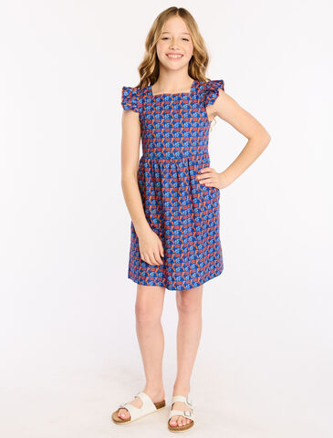 Girls,Twill,Flutter,Sleeve,Dress,Girls Twill Flutter Sleeve Dress
