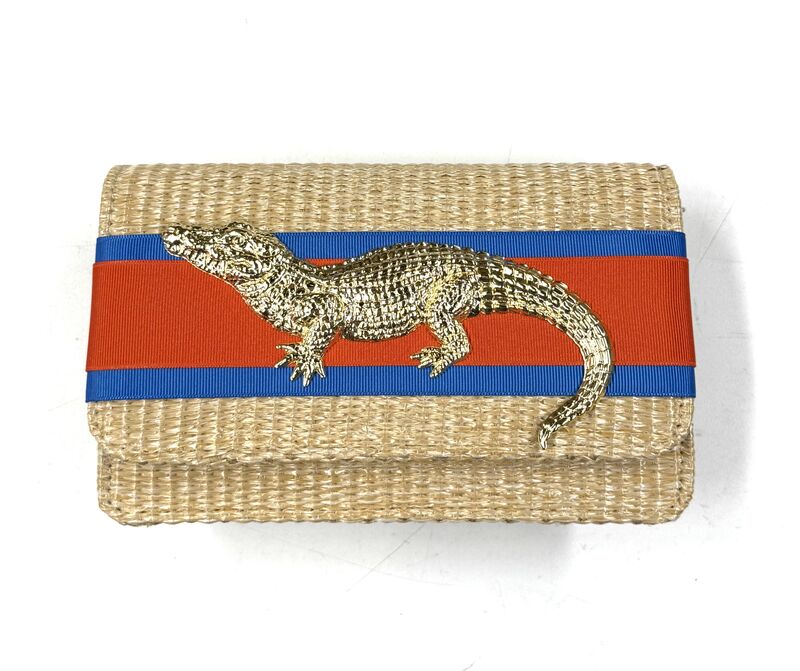Orange and Blue Straw Foldover Clutch - product image