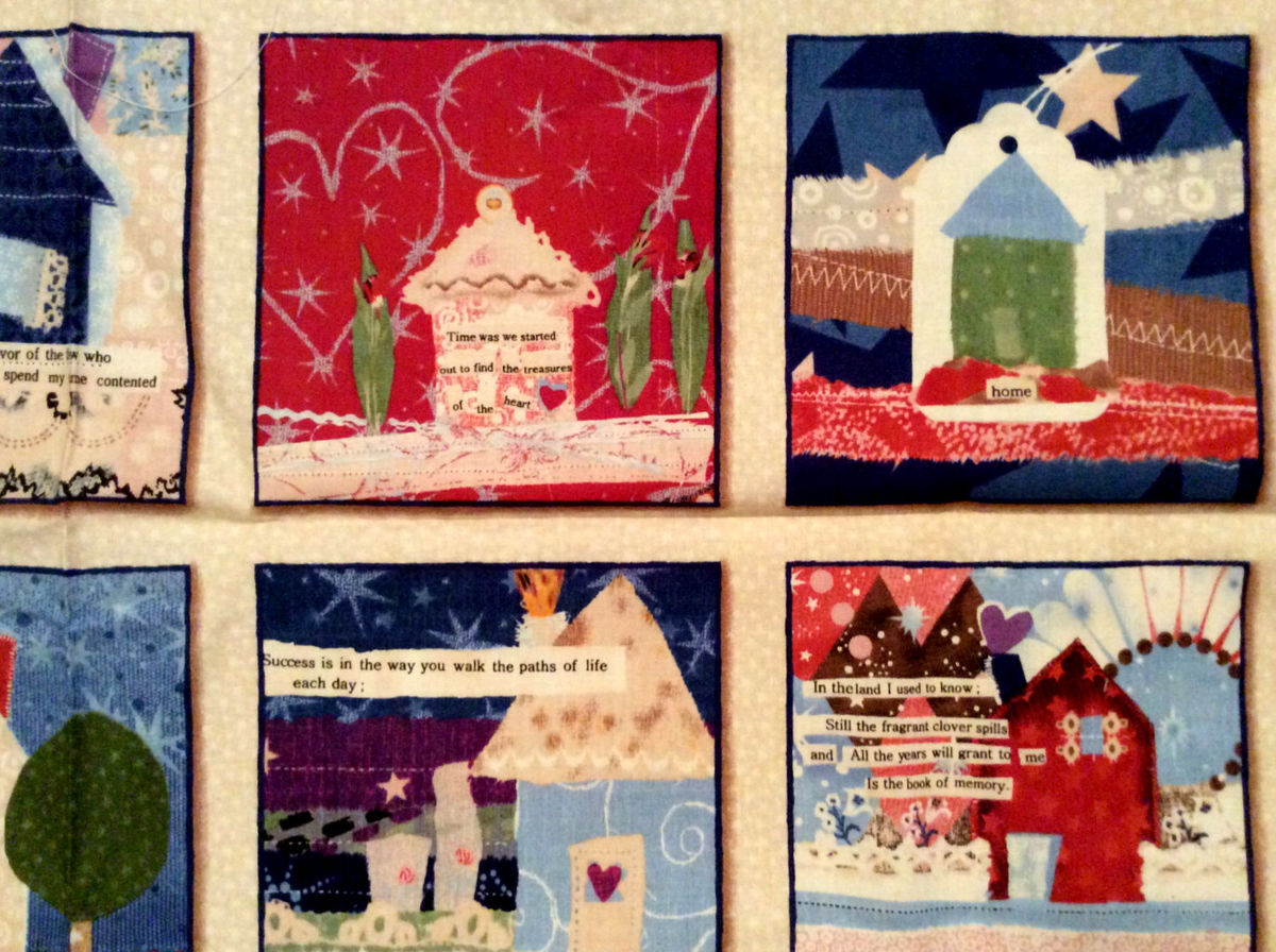 Our House Quilt Fabric Panel Tracie Huskamp Whimsical Blocks Blue Lilac
