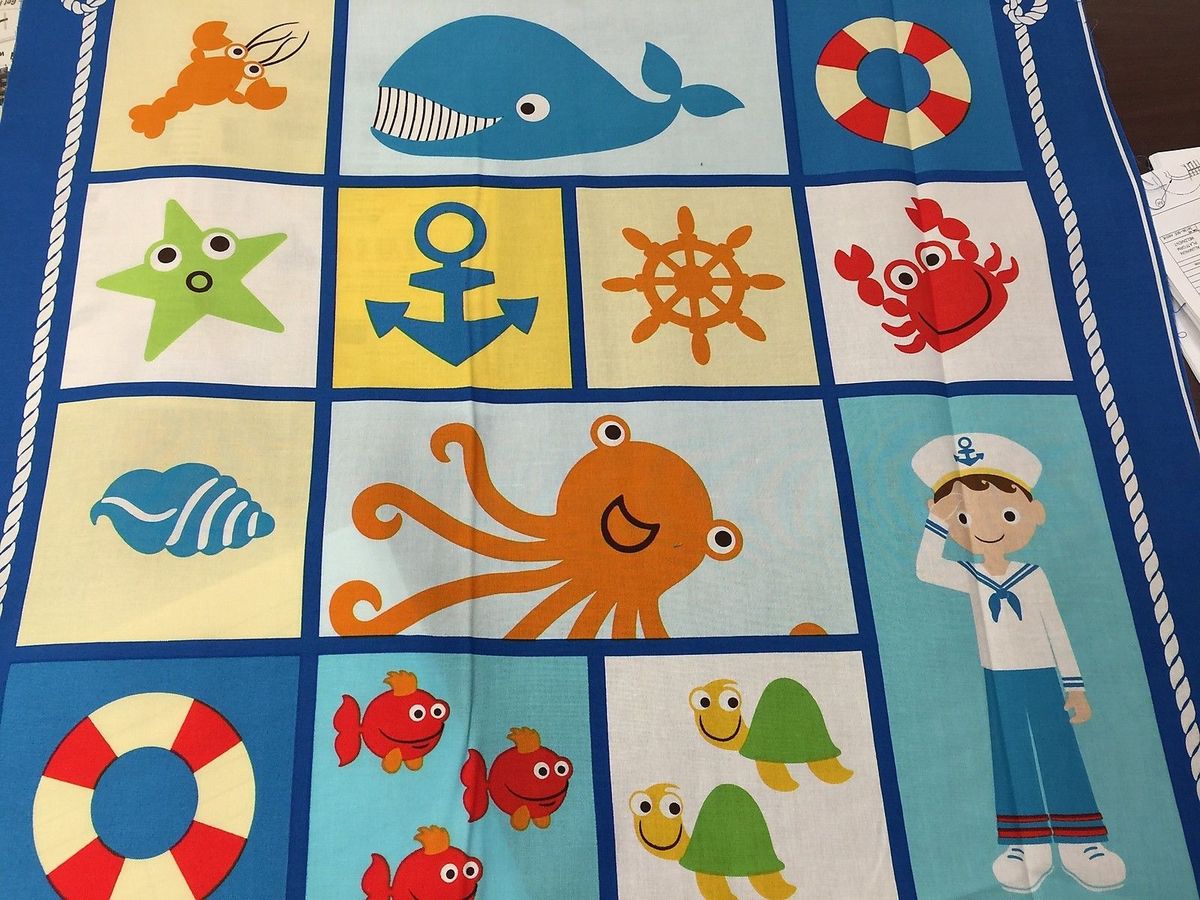 Cotton Quilt Fabric Nautical Seaside Holiday 24" Quilt Panel Ocean