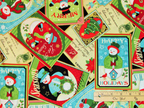 Cotton,Quilt,Fabric,Christmas,Happy,Holidays,Snowmen,Collage,,quilt backing, dresses, quilt fabric,cotton material,auntie chris quilt,sewing,crafts,quilting,online fabric,sale fabric