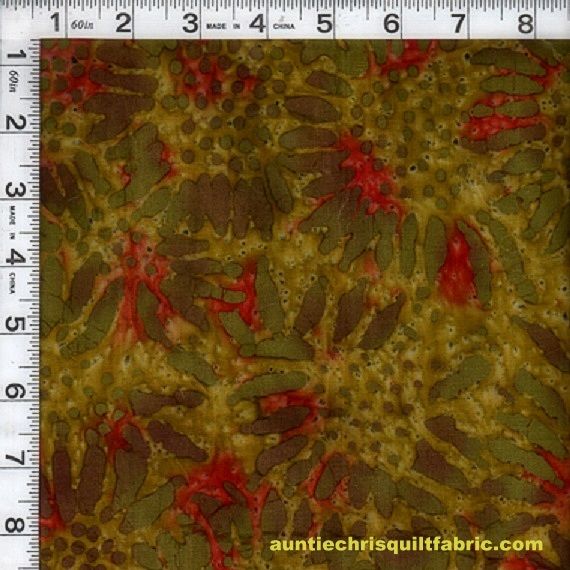 Cotton Batik Quilt Fabric India Tuscan Garden SUNFLOWER 191 Olive Green