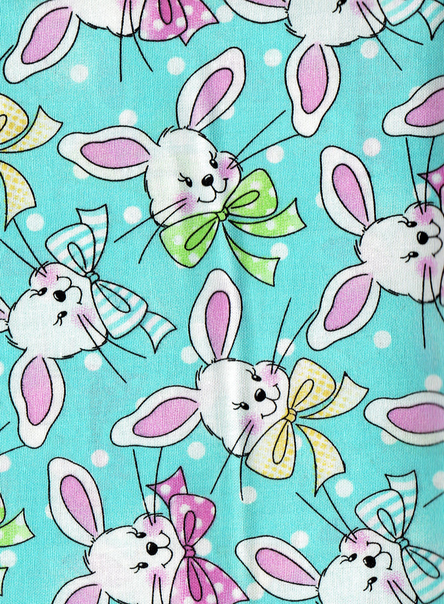 Cotton Quilt Fabric Easter Holiday Easter Bunny Heads Polka Dots Blue