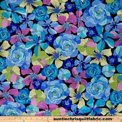 Cotton,Quilt,Fabric,Ink,&,Arrow,June,Bee,Thalia,Large,Floral,Blue,Multi,,quilt backing, dresses, quilt fabric,cotton material,auntie chris quilt,sewing,crafts,quilting,online fabric,sale fabric
