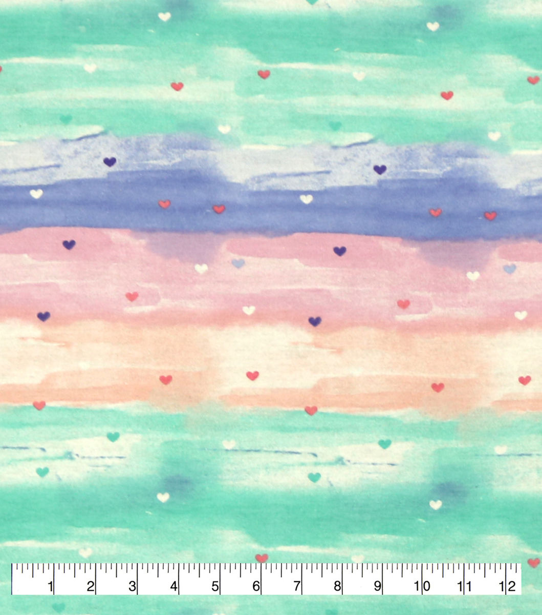Cotton Quilt Fabric Flannel Hearts on Pastel Tie Dye Multi Kids Nursery