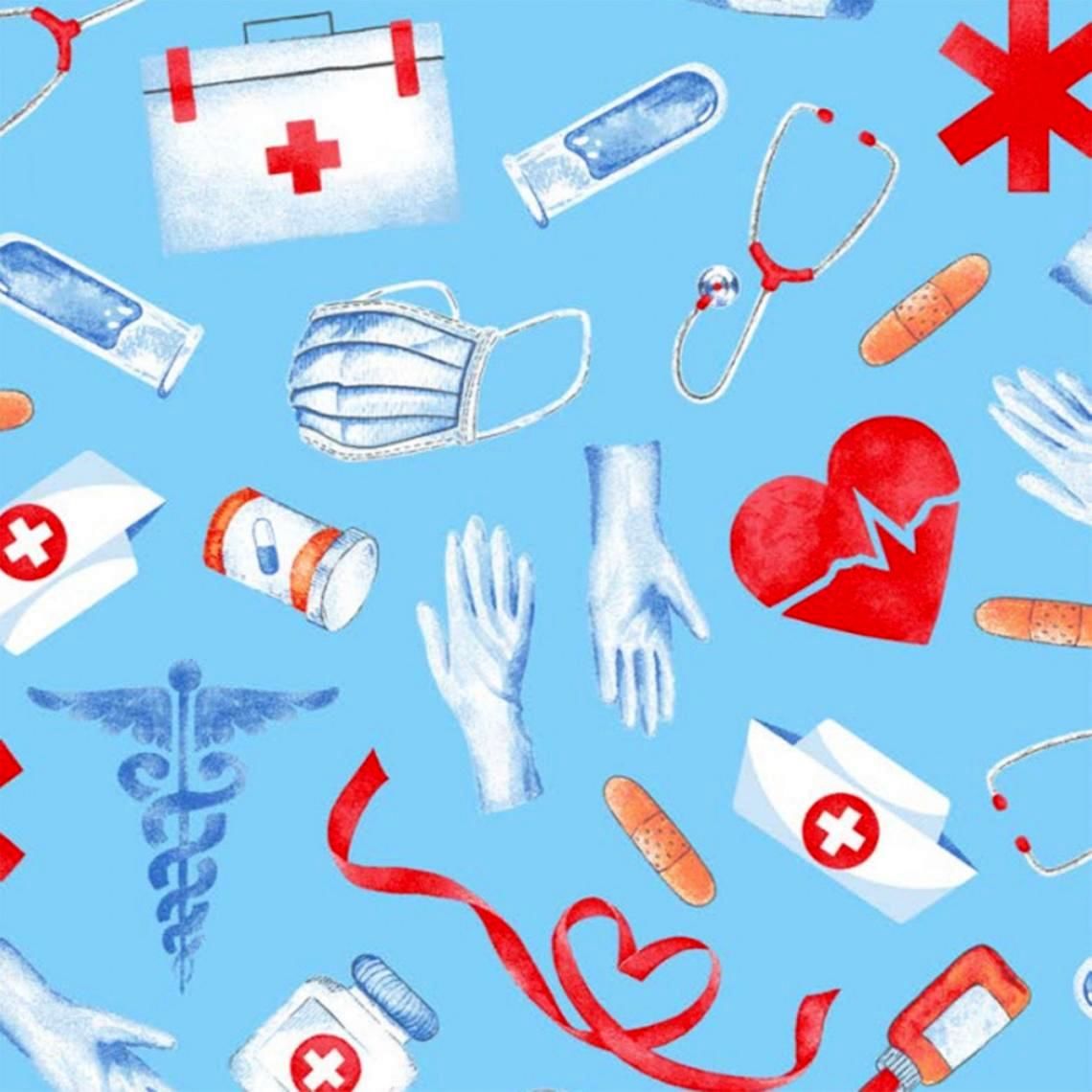 Cotton Quilt Fabric Hero Tribute Medical Themed Fabric Nurses AUNTIE