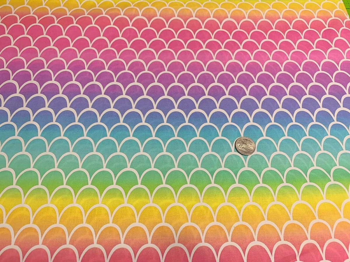 Cotton Quilt Fabric Mermaid Scales Pastel Scallops Multi AUNTIE CHRIS