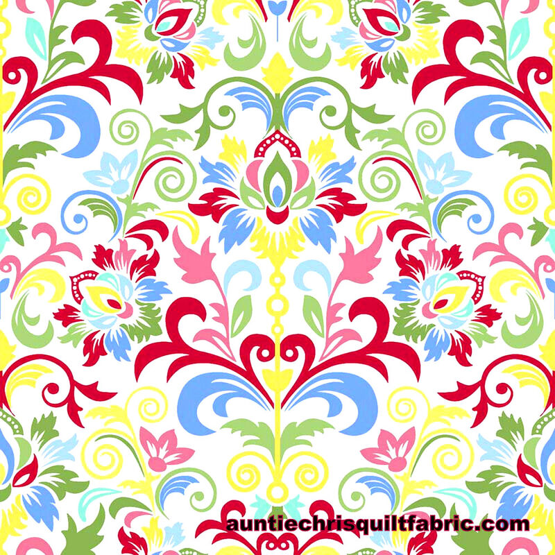 Cotton Quilt Fabric Cottage Blooms Damask Floral White Multi - product image