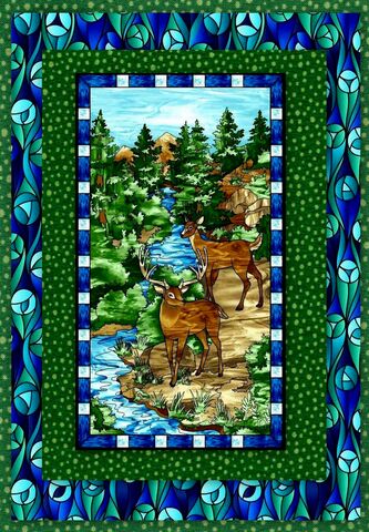 Easy,Fabric,Panel,Quilt,Kit,Mosaic,Forest,Mountains,Wildlife,Deer,kit,quilt fabric,cotton material,auntie chris quilt,sewing,crafts,quilting,online fabric,sale fabric
