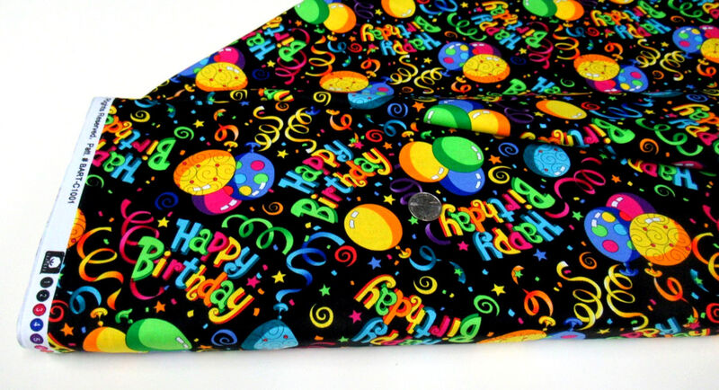 Cotton Quilt Fabric HAPPY BIRTHDAY Celebration Party Balloons Confetti  - product images  of 
