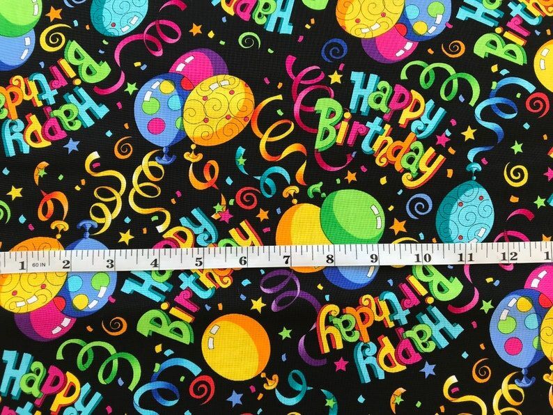 Cotton Quilt Fabric HAPPY BIRTHDAY Celebration Party Balloons Confetti  - product images  of 