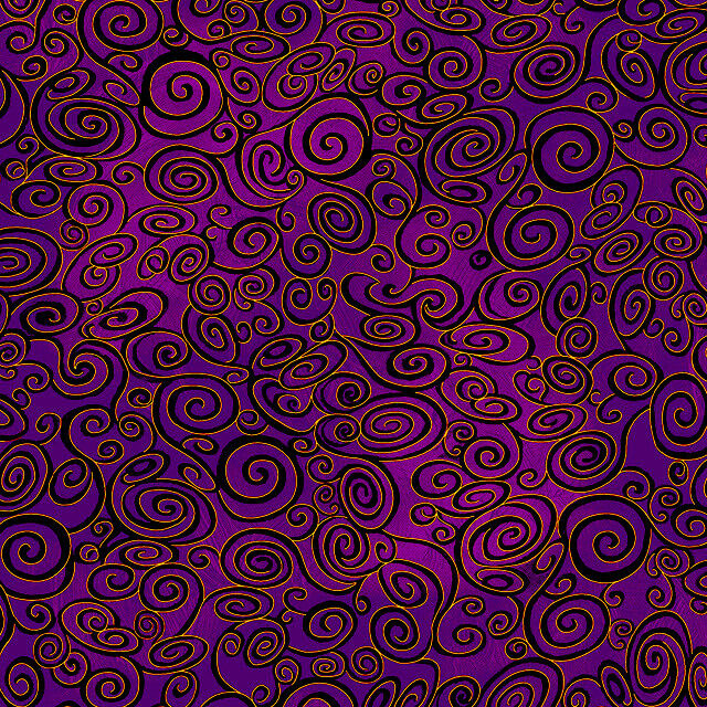 Cotton Quilt Fabric  Midnight Garden Purple Gold Swirls - product images  of 