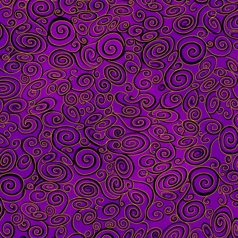 Cotton Quilt Fabric  Midnight Garden Purple Gold Swirls - product images  of 