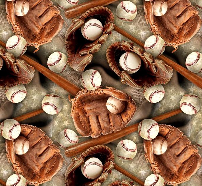 Cotton Quilt Fabric Baseball Stars Bats Gloves Tan Multi - product images  of 