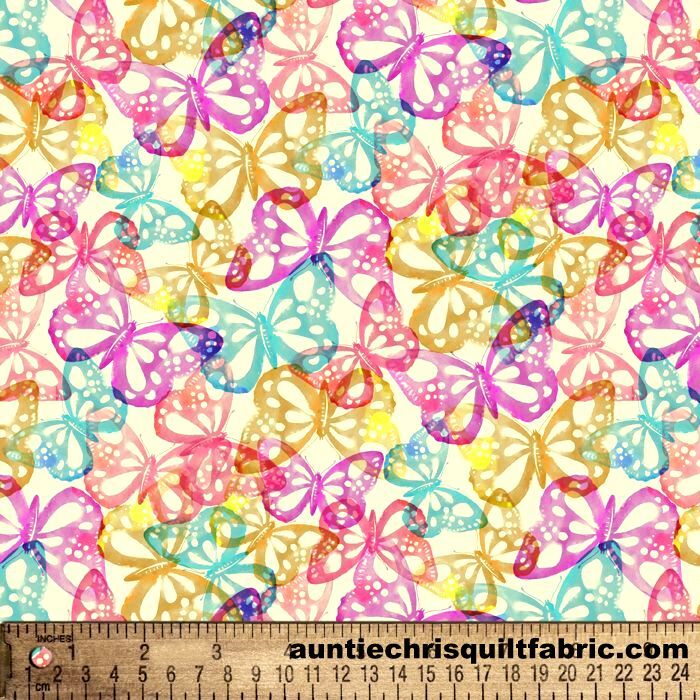 Cotton Quilt Fabric Packed Butterfly Stamps Cream Multi - product images  of 