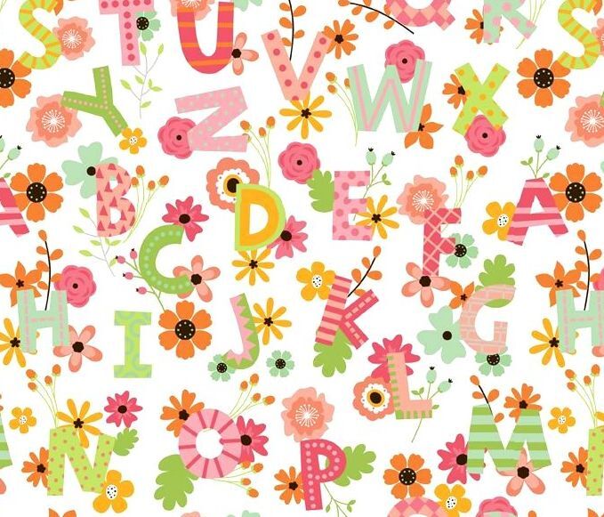 Cotton Quilt Fabric Quality Flannel SPRING ALPHABET FLORAL White Multi - product images  of 
