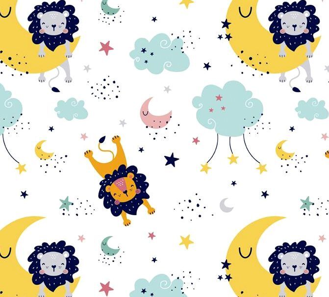 Cotton Quilt Fabric Quality Flannel SLEEPY LION White Multi - product images  of 