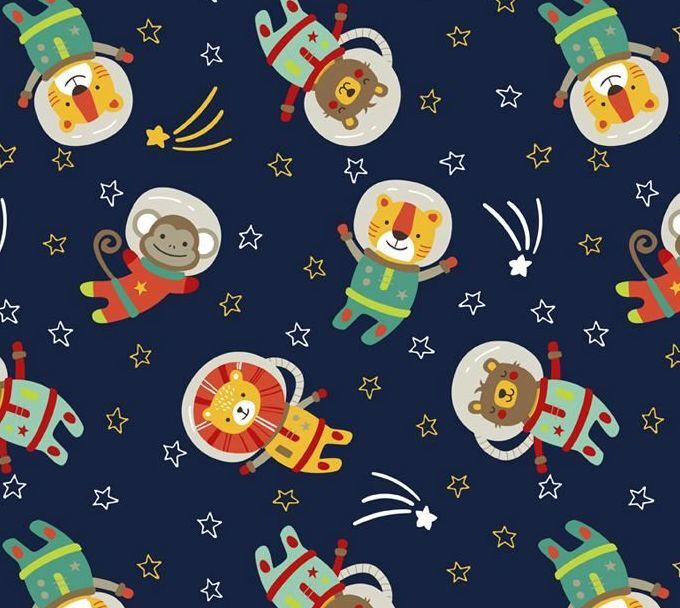 Cotton Quilt Fabric Quality Flannel SPACE KIDS TOSS Navy Multi - product images  of 