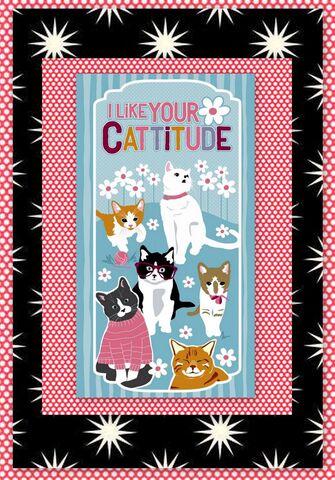 Cattitude,Easy,Panel,Quilt,Kit,Beginners,Wall,Cats,Kittens,quilt fabric,cotton material,auntie chris quilt,sewing,crafts,quilting,online fabric,sale fabric