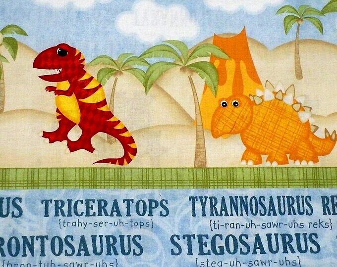 Cotton Quilt Fabric Have You Seen My  Dinosaur Stripe T-Rex Bronto - product image