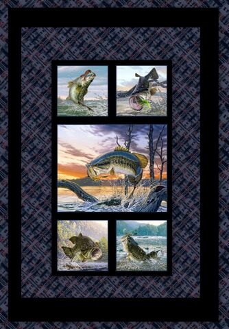 Easy,Fabric,Panel,Quilt,Kit,Tight,Lines,Bass,Fishing,Scenic,Wildlife,kit,quilt fabric,cotton material,auntie chris quilt,sewing,crafts,quilting,online fabric,sale fabric