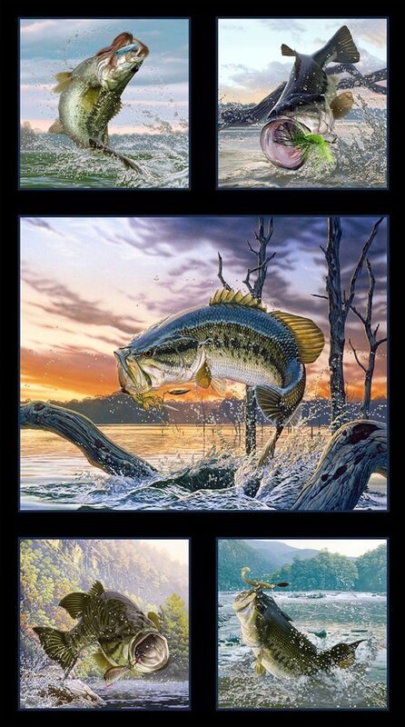 Easy Fabric Panel Quilt Kit Tight Lines Bass Fishing Scenic Wildlife - product images  of 