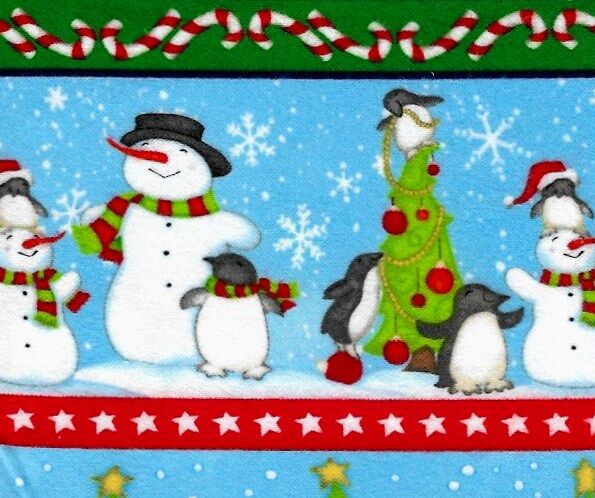 Cotton Flannel Quilt Fabric North Pole Greetings Blue Christmas Stripe  - product images  of 