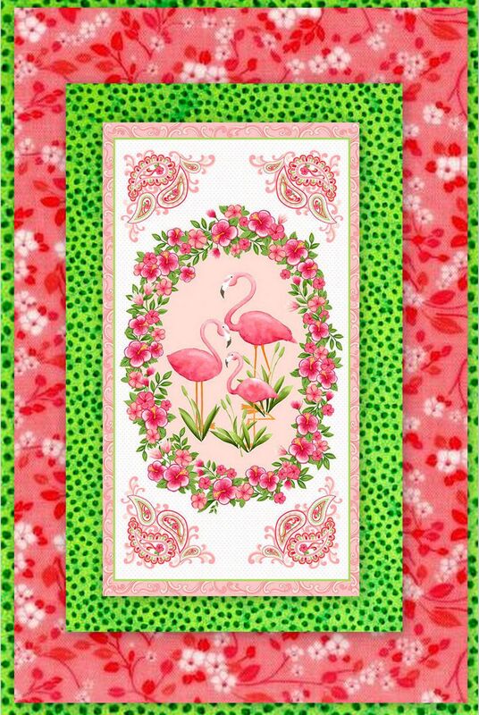Easy Fabric Panel Quilt Kit LETS FLAMINGLE FLORAL FLAMINGO Kit  - product images  of 