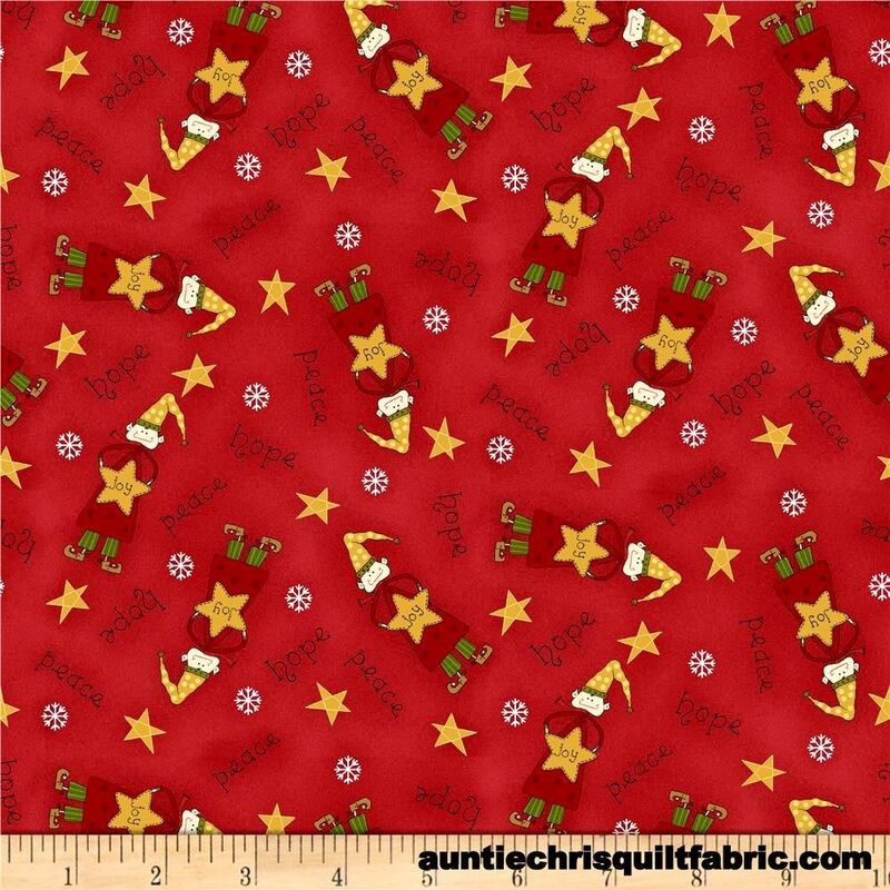 Good Buy Cotton Quilt Fabric Christmas Elves Peace Joy Scattered Elves Red - product images  of 