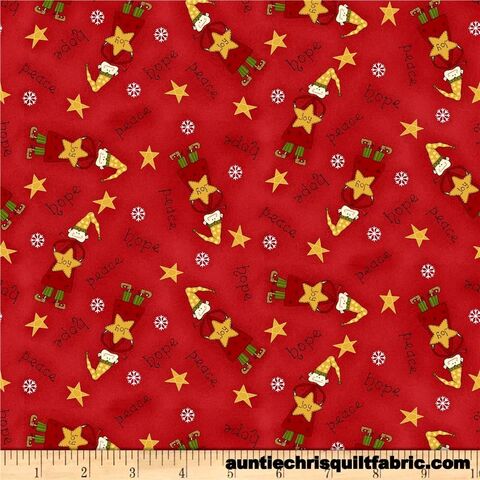 Good,Buy,Cotton,Quilt,Fabric,Christmas,Elves,Peace,Joy,Scattered,Red,,quilt backing, dresses, quilt fabric,cotton material,auntie chris quilt,sewing,crafts,quilting,online fabric,sale fabric