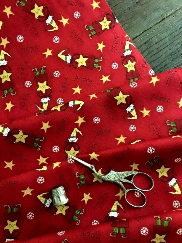 Good Buy Cotton Quilt Fabric Christmas Elves Peace Joy Scattered Elves Red - product images  of 