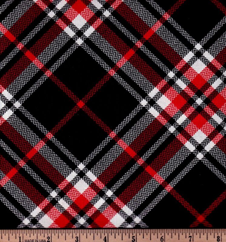 Cotton Quilt Fabric 3 Wishes Red Black Diagonal Plaid  - product images  of 