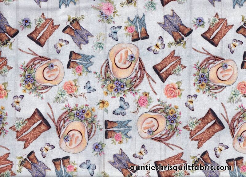 Cotton Quilt Fabric Highland Ranch Blue Tossed Boots Springs Creative - product images  of 