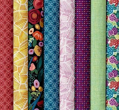 Cotton Quilt Fabric Bright Blossoms Medallion Tile Azure Blue - product images  of 