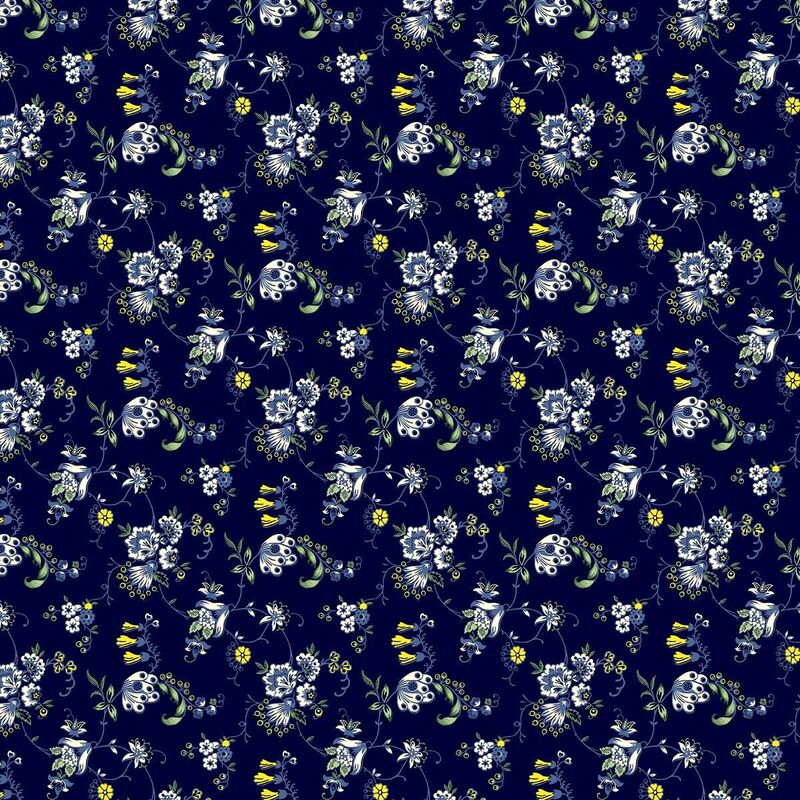 Cotton Quilt Fabric Sunshine Terrace Emma II Night Navy Blue - product images  of 