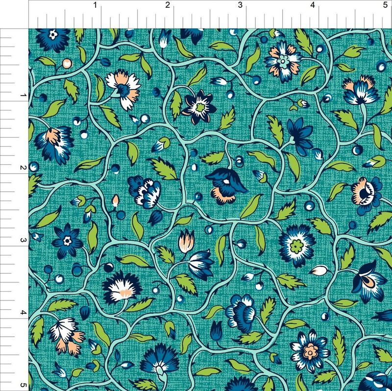 Cotton Quilt Fabric In Full Bloom Ramble Atlantis Blue - product images  of 