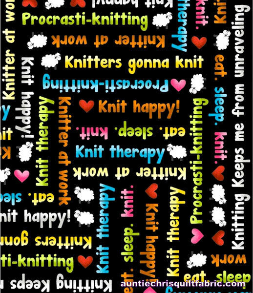 Fat Quarter Shop Cotton Fabric Pre Cut Fat Quarters Knit Happy Stitches of Love Knit Phrases - product images  of 