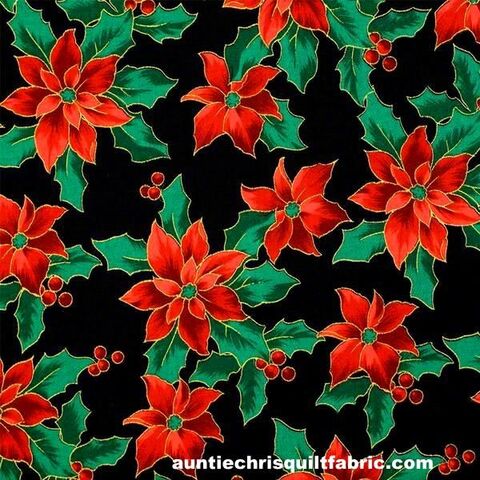 Fat,Quarter,Shop,Cotton,Fabric,Pre,Cut,Quarters,Christmas,Metallic,Poinsettias,Black,,quilt backing, dresses, quilt fabric,cotton material,auntie chris quilt,sewing,crafts,quilting,online fabric,sale fabric