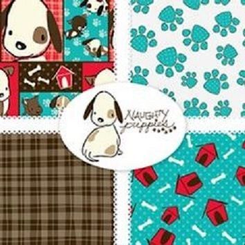 Fat Quarter Shop Cotton Fabric Pre Cut Fat Quarters  Naughty Puppies Brown Tan - product images  of 