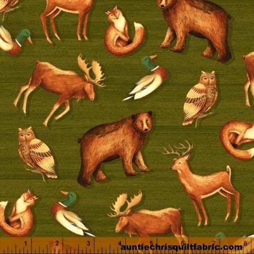 Cotton Quilt Fabric Wild Woods Tossed Animals Moose Deer Bear - product images  of 