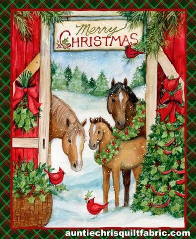 Good,Buy,Slight,flaw,Fabric,Susan,Winget,Christmas,Three,Horses,Panel,,quilt backing, dresses, quilt fabric,cotton material,auntie chris quilt,sewing,crafts,quilting,online fabric,sale fabric