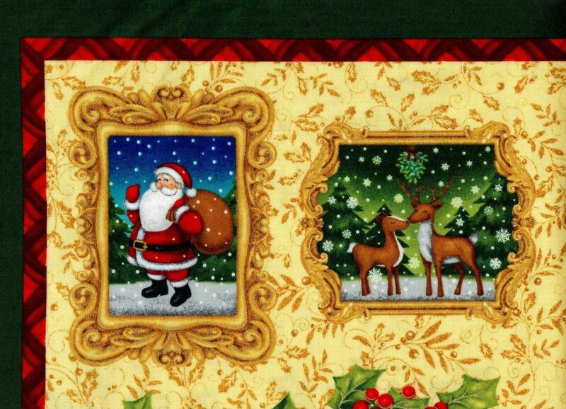 Cotton Quilt Fabric Panel Christmas Mistletoe Snowman Santa Claus - product images  of 