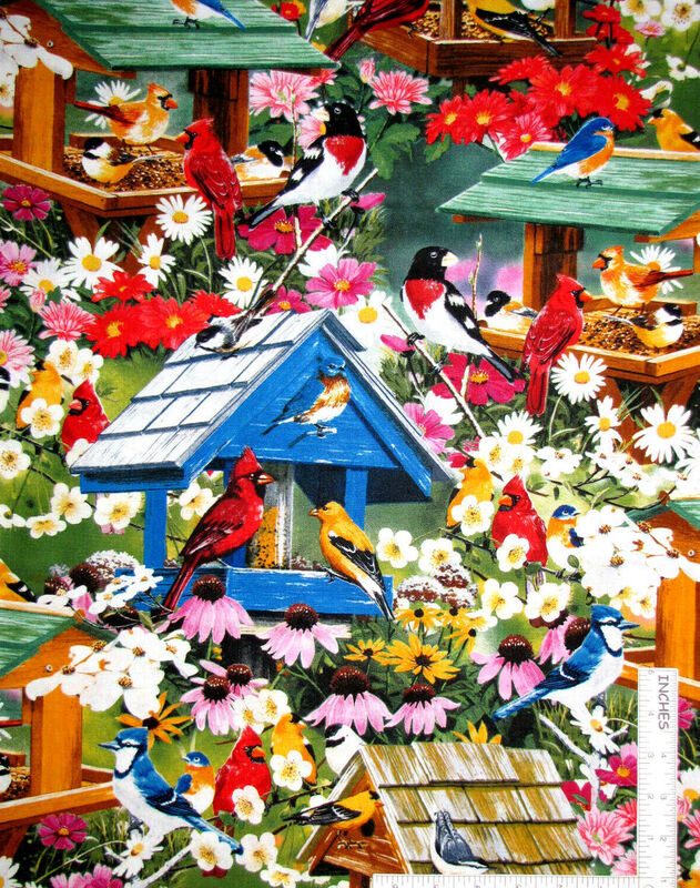 Good Buy Cotton Quilt Fabric Multi Spring Again Birds Birdhouses Gardening Flowers - product images  of 