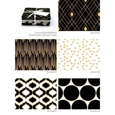 Cotton Quilt Fabric Emma &amp; Mila Nightfall Black Gold Metallic Fat Quarter Medley - product images  of 