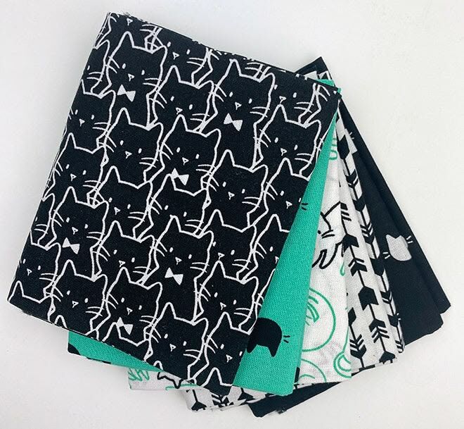 Cotton Quilt Fabric Emma &amp; Mila Meow Kitty Fat Quarter Medley - product images  of 