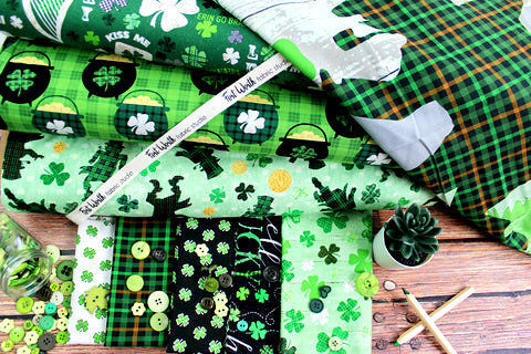 Fat Quarter Shop Cotton Fabric Pre Cut Fat Quarters Lucky Pot of Gold Green Plaid IrishSt. Patrick's Day - product images  of 