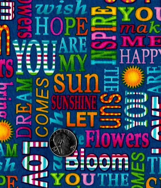 Cotton Quilt Fabric Sunshine Kisses Inspirational Words Blue Multi - product images  of 