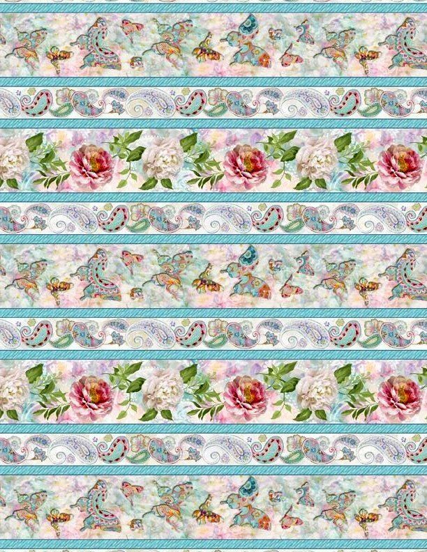 Good Buy Cotton Quilt Fabric Wild Blush Peonies Border Stripes multi Pastel - product images  of 