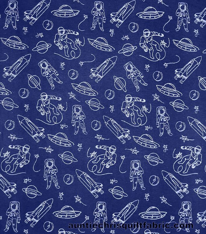 Cotton Quilt Fabric Flannel Space Doodles Super Snuggle Blue White  - product image